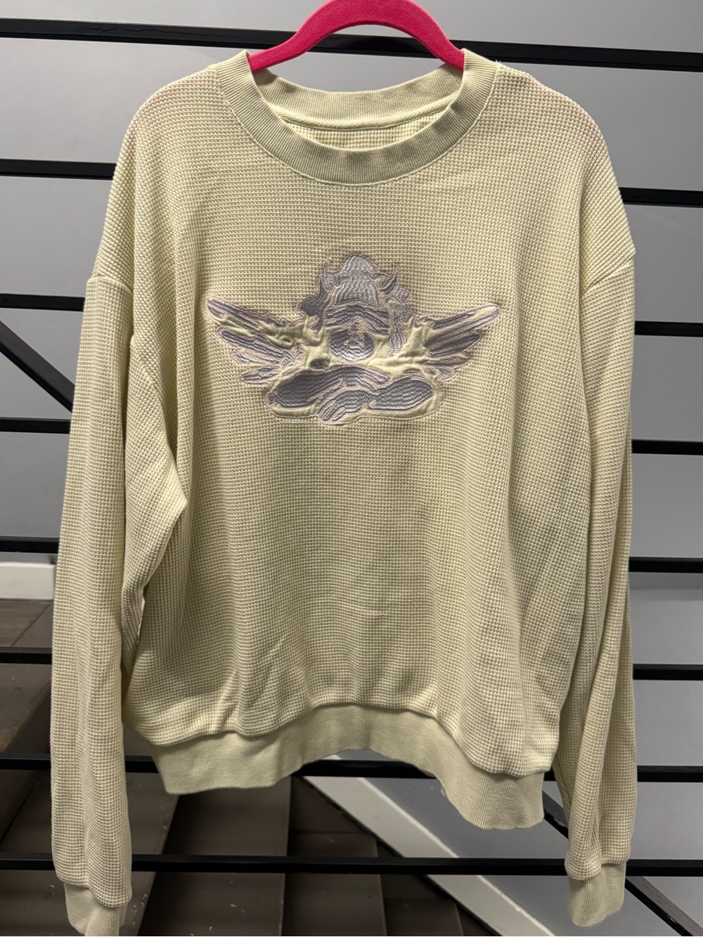 Boys Lie Cream Waffle-Knit Angel Appliqué Sweatshirt